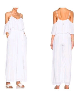 MARA HOFFMAN Swim Womens S White Jumpsuit Cover-Up Pockets Gauze Flounce Beach